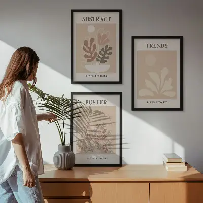 Gerahmtes Bilderset mit Pflanzenmotiven in Beige und Braun