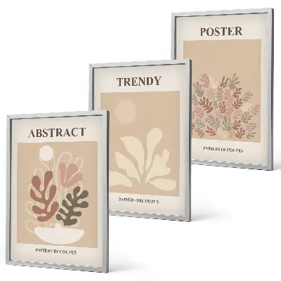 Gerahmtes Bilderset mit Pflanzenmotiven in Beige und Braun