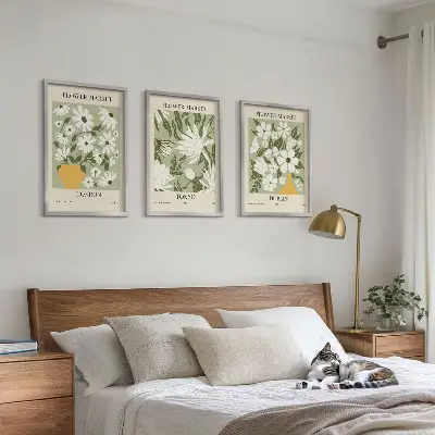 3er-Set Wandbilder mit Rahmen mit Blumenmuster in den Motiven London, Tokio und Dublin