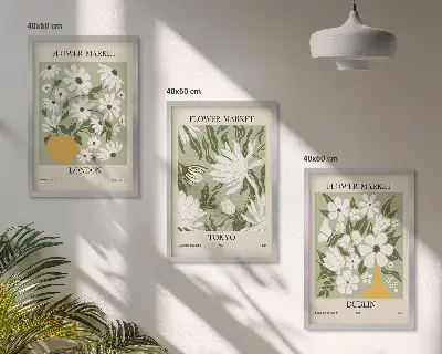3er-Set Wandbilder mit Rahmen mit Blumenmuster in den Motiven London, Tokio und Dublin