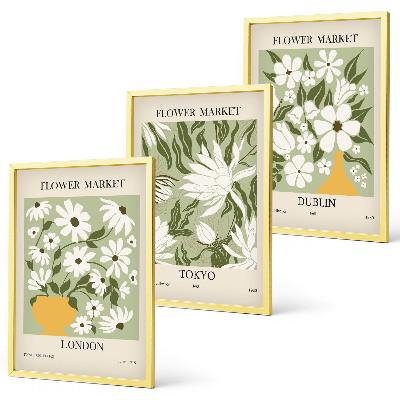 Bilder-3er-set mit rahmen Blumenmuster London Tokio Dublin
