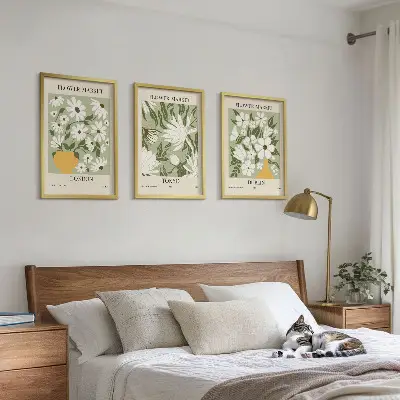 3er-Set Wandbilder mit Rahmen mit Blumenmuster in den Motiven London, Tokio und Dublin