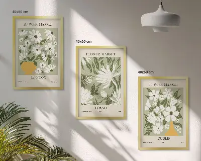 3er-Set Wandbilder mit Rahmen mit Blumenmuster in den Motiven London, Tokio und Dublin