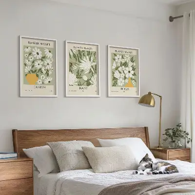 3er-Set Wandbilder mit Rahmen mit Blumenmuster in den Motiven London, Tokio und Dublin