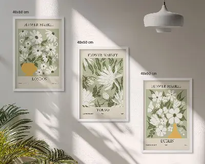 3er-Set Wandbilder mit Rahmen mit Blumenmuster in den Motiven London, Tokio und Dublin