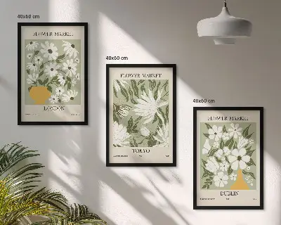 3er-Set Wandbilder mit Rahmen mit Blumenmuster in den Motiven London, Tokio und Dublin