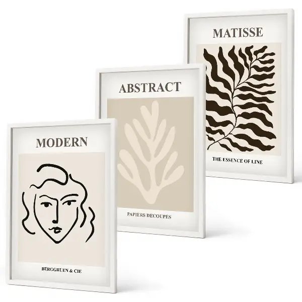 Matisse Gesicht und Blätter Kunstwerk 3er-Set Bilder mit Rahmen