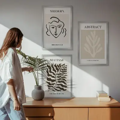 Matisse Gesicht und Blätter Kunstwerk 3er-Set Bilder mit Rahmen