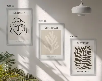 Matisse Gesicht und Blätter Kunstwerk 3er-Set Bilder mit Rahmen