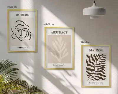 Matisse Gesicht und Blätter Kunstwerk 3er-Set Bilder mit Rahmen