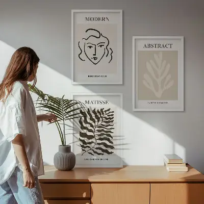 Matisse Gesicht und Blätter Kunstwerk 3er-Set Bilder mit Rahmen