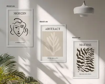 Matisse Gesicht und Blätter Kunstwerk 3er-Set Bilder mit Rahmen