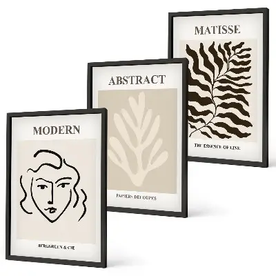 Matisse Gesicht und Blätter Kunstwerk 3er-Set Bilder mit Rahmen