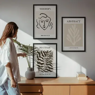 Matisse Gesicht und Blätter Kunstwerk 3er-Set Bilder mit Rahmen