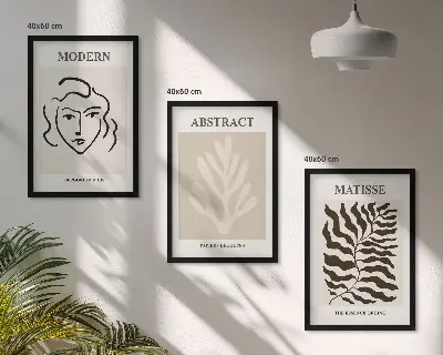 Matisse Gesicht und Blätter Kunstwerk 3er-Set Bilder mit Rahmen