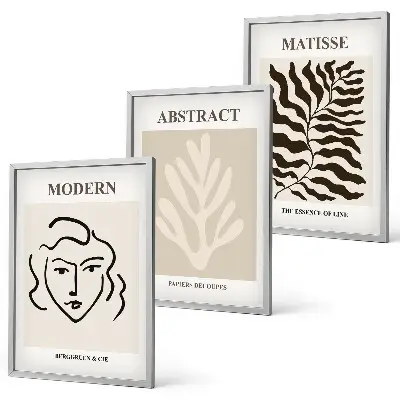Matisse Gesicht und Blätter Kunstwerk 3er-Set Bilder mit Rahmen