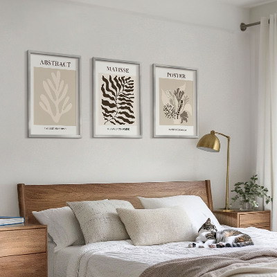 Gerahmtes bilderset Beige-braune Pflanzenmuster