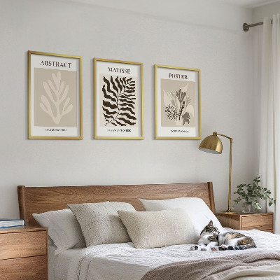 Gerahmtes bilderset Beige-braune Pflanzenmuster