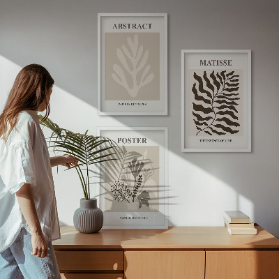 Gerahmtes bilderset Beige-braune Pflanzenmuster