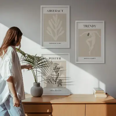 Gerahmtes Bilder-Set mit Blumenmuster in Beige und Braun