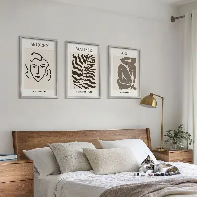 3er-Set Wandbilder mit Rahmen stilvolle Grafiken mit Linien und Zeichen