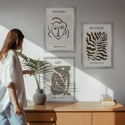 3er-Set Wandbilder mit Rahmen stilvolle Grafiken mit Linien und Zeichen