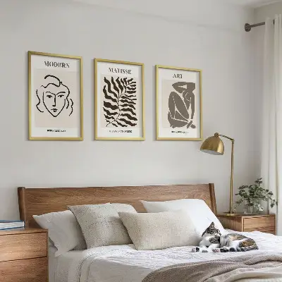 3er-Set Wandbilder mit Rahmen stilvolle Grafiken mit Linien und Zeichen