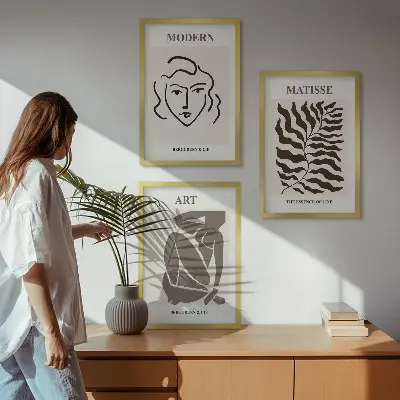 3er-Set Wandbilder mit Rahmen stilvolle Grafiken mit Linien und Zeichen