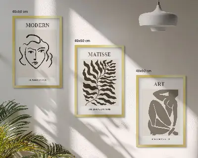 3er-Set Wandbilder mit Rahmen stilvolle Grafiken mit Linien und Zeichen