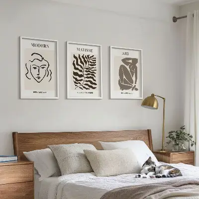 3er-Set Wandbilder mit Rahmen stilvolle Grafiken mit Linien und Zeichen