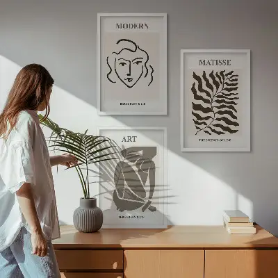 3er-Set Wandbilder mit Rahmen stilvolle Grafiken mit Linien und Zeichen