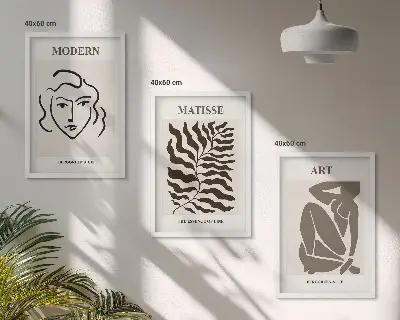 3er-Set Wandbilder mit Rahmen stilvolle Grafiken mit Linien und Zeichen