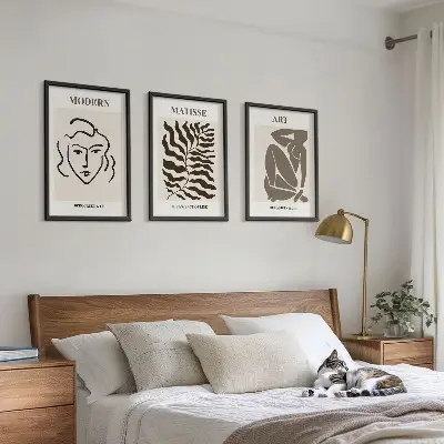 3er-Set Wandbilder mit Rahmen stilvolle Grafiken mit Linien und Zeichen