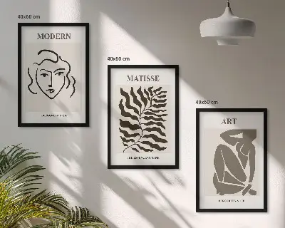 3er-Set Wandbilder mit Rahmen stilvolle Grafiken mit Linien und Zeichen