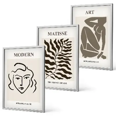 3er-Set Wandbilder mit Rahmen stilvolle Grafiken mit Linien und Zeichen