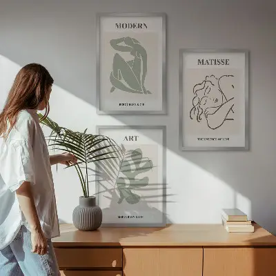 3er-Set Wandbilder mit Rahmen mit stilvollem Pflanzenmotiv