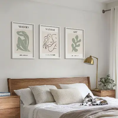 3er-Set Wandbilder mit Rahmen mit stilvollem Pflanzenmotiv