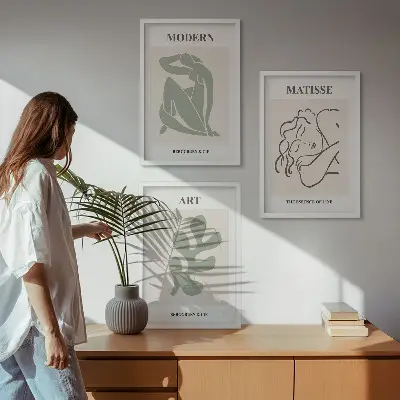 3er-Set Wandbilder mit Rahmen mit stilvollem Pflanzenmotiv