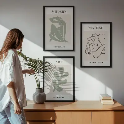 3er-Set Wandbilder mit Rahmen mit stilvollem Pflanzenmotiv