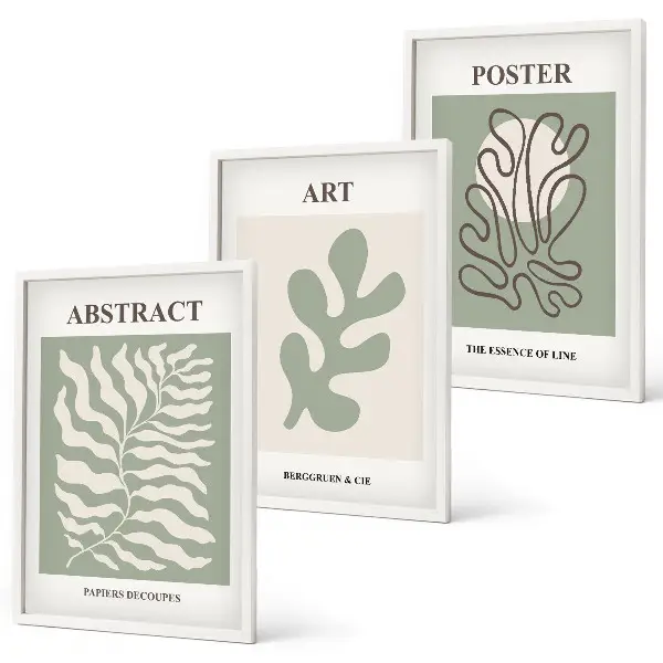 3er-Set Wandbilder mit Rahmen Poster mit Matisse-Pflanzenmustern