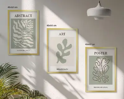 3er-Set Wandbilder mit Rahmen Poster mit Matisse-Pflanzenmustern