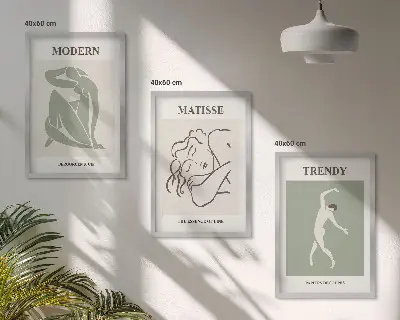 Gerahmtes Bilderset mit stilvollen minimalistischen Charakteren