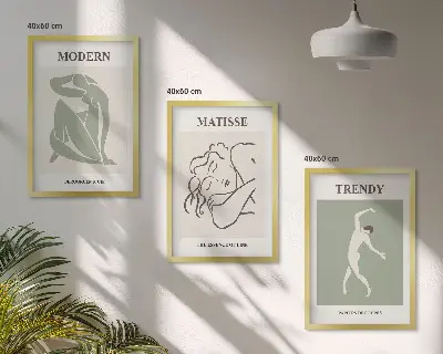 Gerahmtes Bilderset mit stilvollen minimalistischen Charakteren