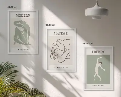 Gerahmtes Bilderset mit stilvollen minimalistischen Charakteren