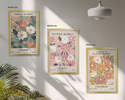 Gerahmtes bilderset Blumenmuster London Tokio Amsterdam