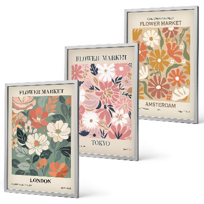 Gerahmtes bilderset Blumenmuster London Tokio Amsterdam