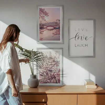 Blumenbrücken Inschriftenmotiv 3er Set Bilder im Rahmen