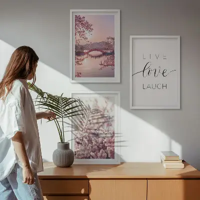 Blumenbrücken Inschriftenmotiv 3er Set Bilder im Rahmen