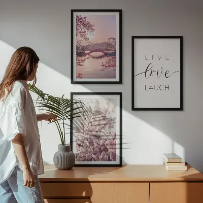 Blumenbrücken Inschriftenmotiv 3er Set Bilder im Rahmen
