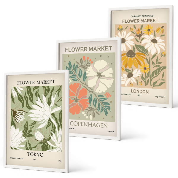 Gerahmtes bilderset Blumenmotive aus Städten auf der ganzen Welt
